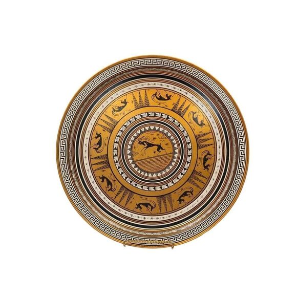 GRECIAN ETRUSCAN Key Gazelle Copper Round Tin Metal Serving TRAY MCM 13½" VTG - Picture 1 of 9